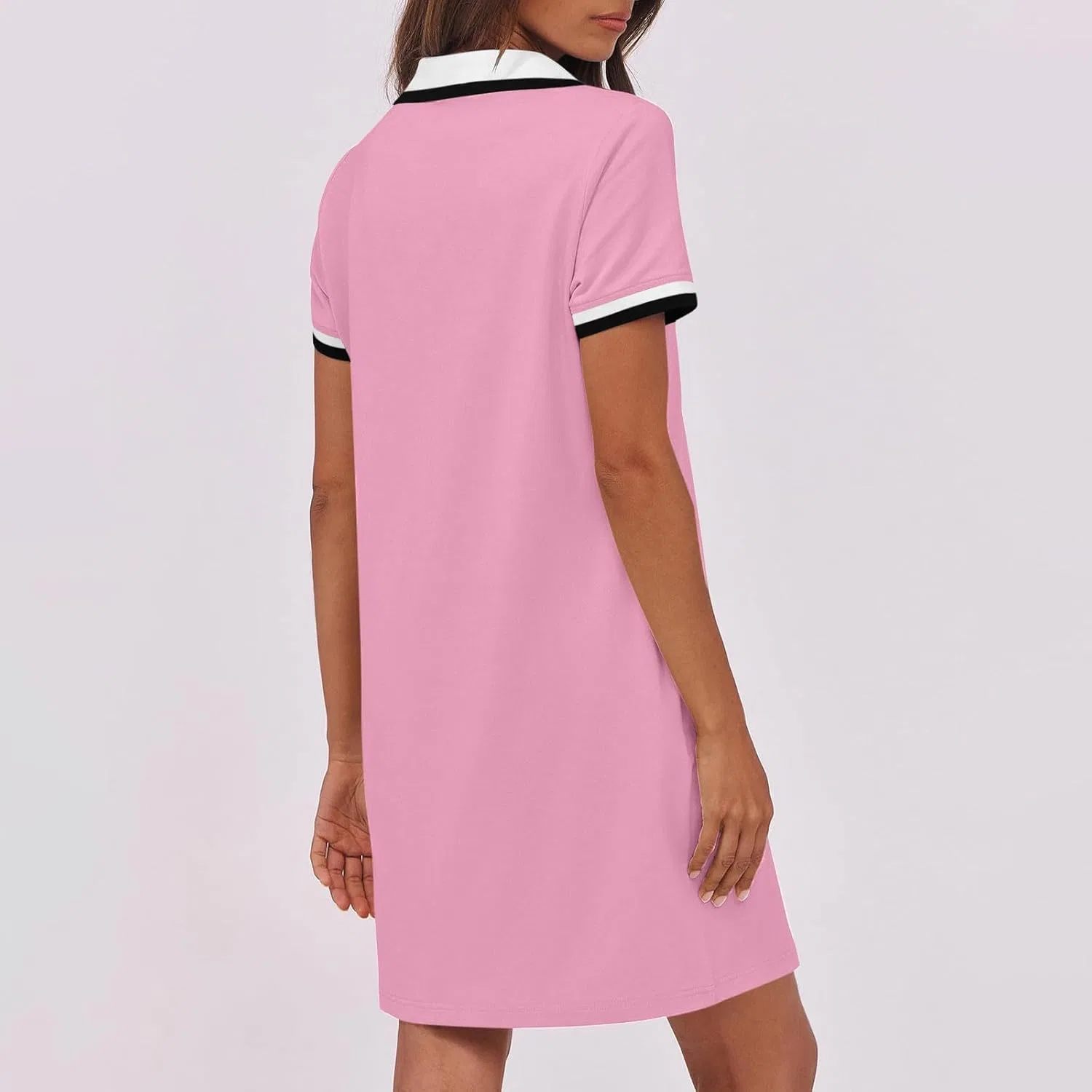 Женское поло платье с воротником и цветовыми блоками, Pink — фото 4