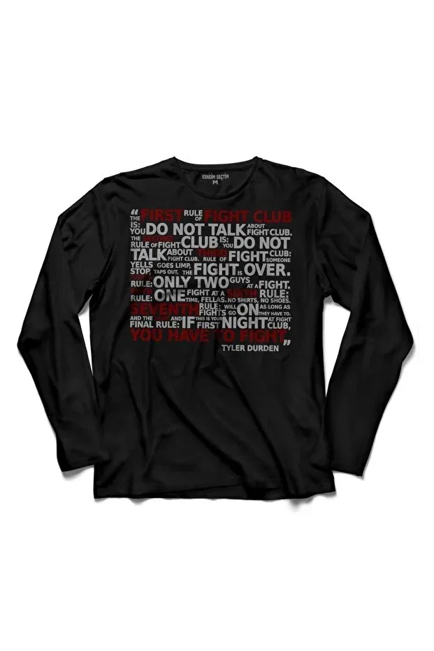 Детская футболка для девочек с принтом Fight Club Rules Brad Pitt Sleeve Kendim Seçtim, Black