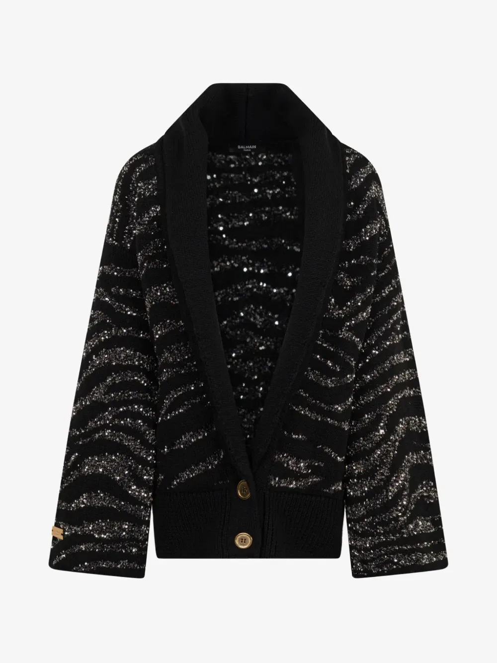 Кардиган с отделкой из пайеток и зебровым узором Balmain Kids, черный