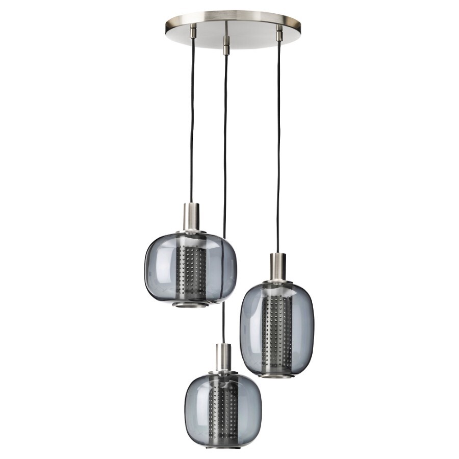 Подвесной светильник Ikea Hogvind 3 Lamps, 41 см, никелированный/серый стекло