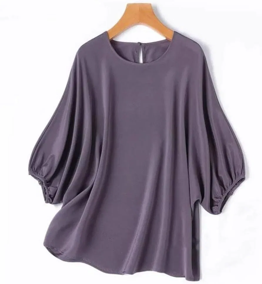 Женская футболка с летучей мышью рукавом из сатина, Gray9 Purple — фото 2