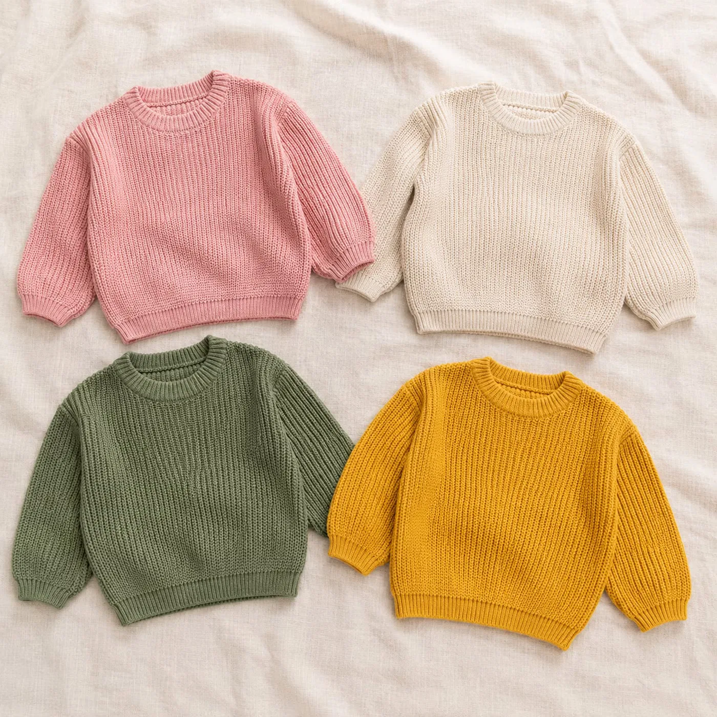 Пуловер крупной вязки из хлопка для детей Bloomknit, бежевый