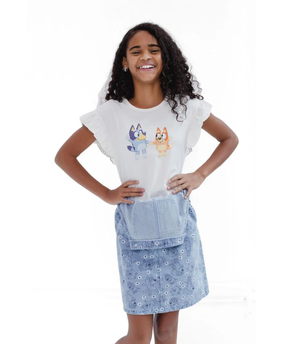 Комплект из футболки и джинсового платья-сарафана Bluey Bluey Bingo Denim Blue — фото 3