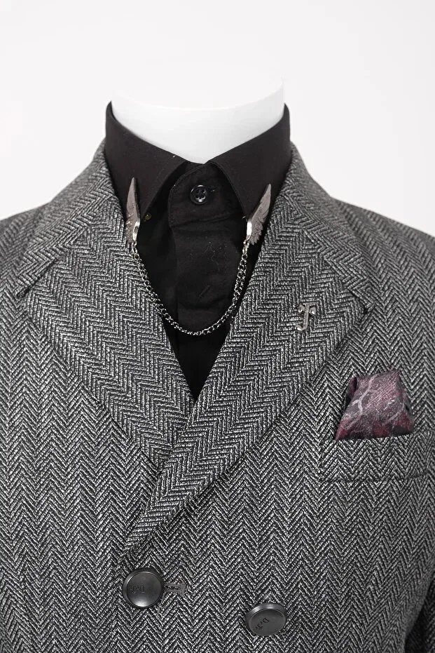 Детский пиджак для мальчиков slim fit Herringbone double breasted slim fit boys' jacket/without shirt Doctor Junior, Черный — фото 3