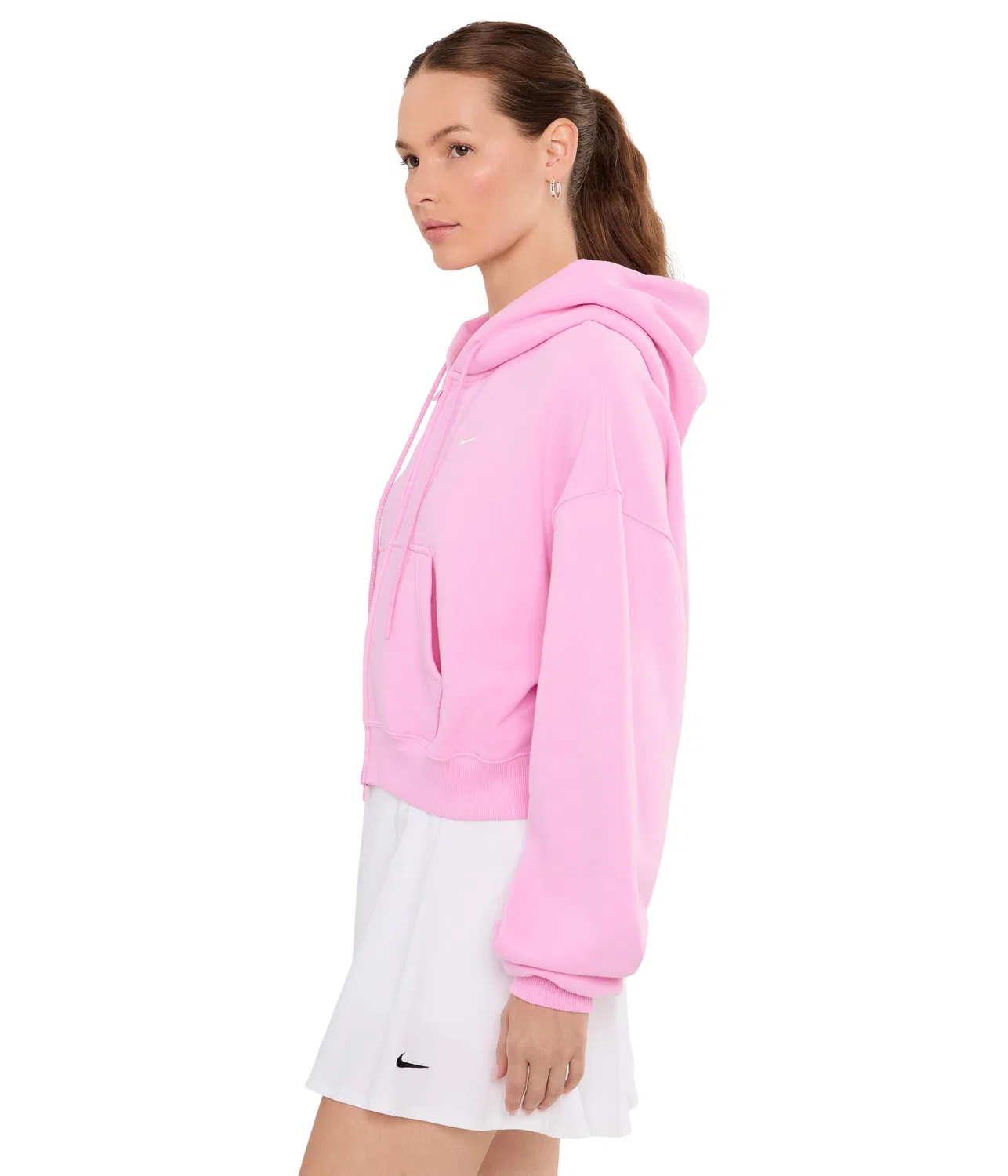 Укороченная толстовка Studio Fleece средней плотности на молнии. Nike, Pink Rise/Sail — фото 3
