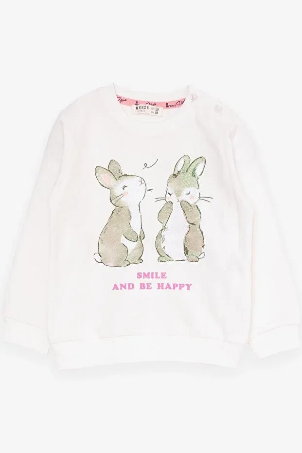 Детский спортивный комплект для девочек с принтом Glittery Rabbit Printed Breeze, Ecru — фото 3