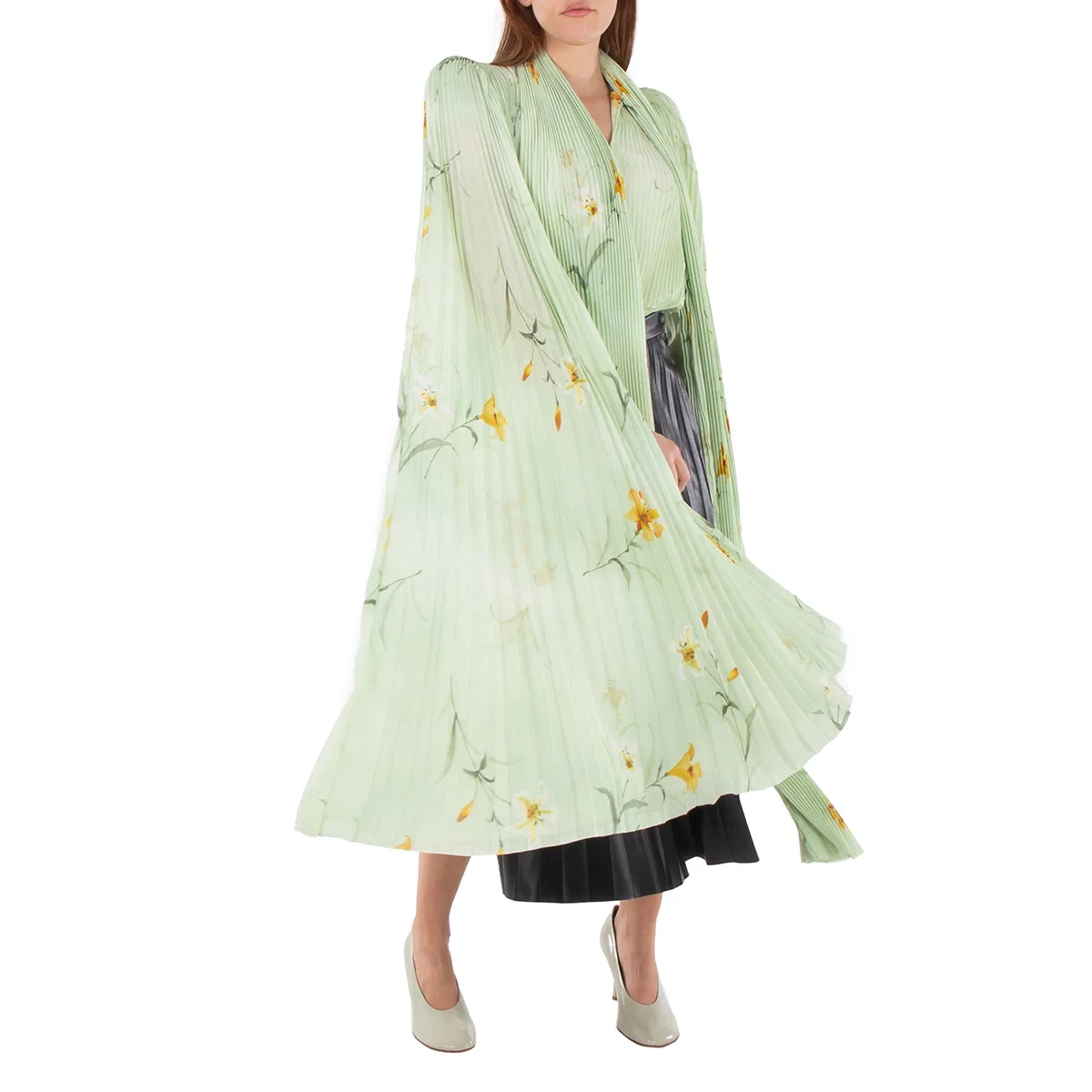 Блуза с драпировкой-шарфом Scarf Pleated Blouse Balenciaga, Green — фото 4