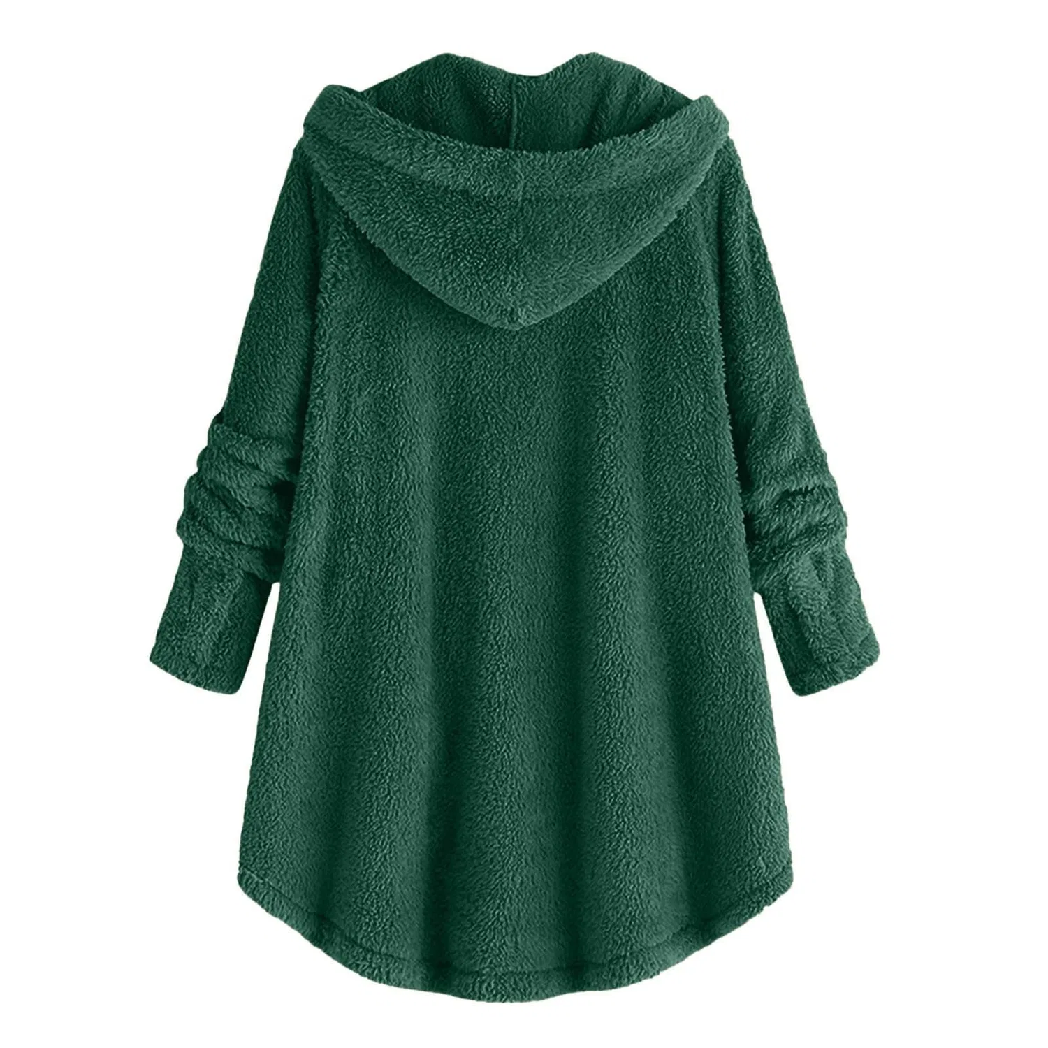 Женская флисовая куртка с капюшоном Oversize Plush Hooded Winter Coat, Blackish Green — фото 3