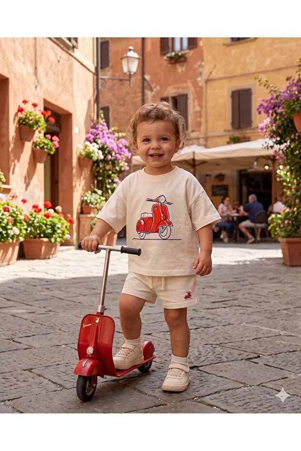 Детская футболка оверсайз с принтом Unisex kids oversize t-shirt scooter printed cotton short sleeve summer t-shirt Babytex, Ecru