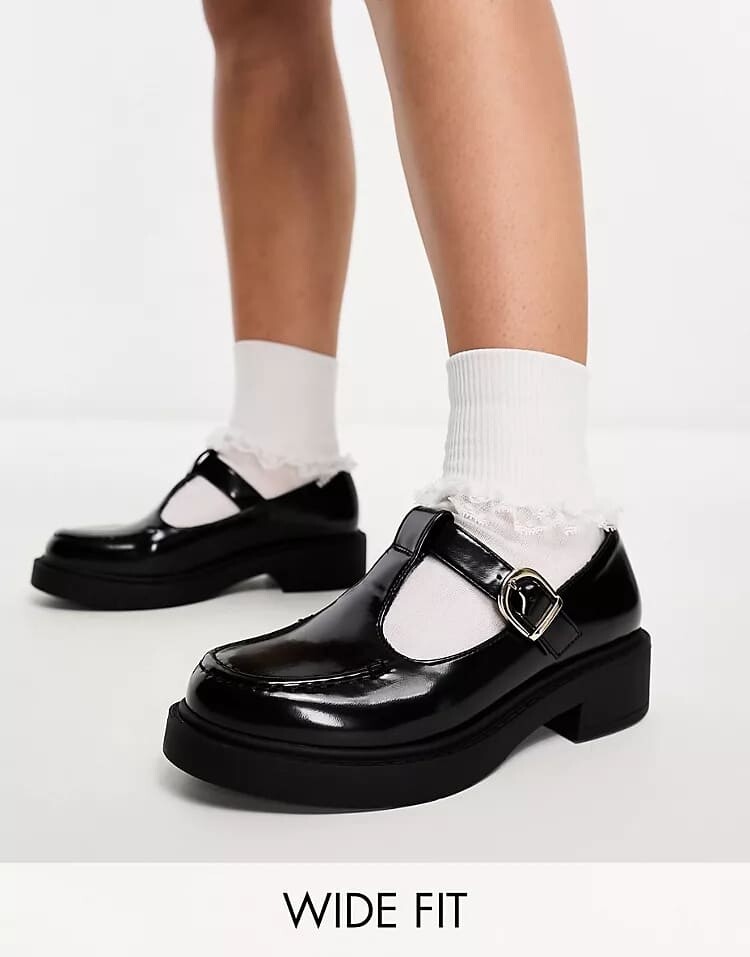 

Туфли ASOS DESIGN Wide Fit Margo Mary Jane Flat, черный