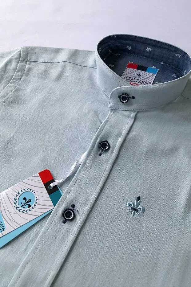 Детская рубашка для мальчиков с вышивкой Louis Kids, Mint Green — фото 4