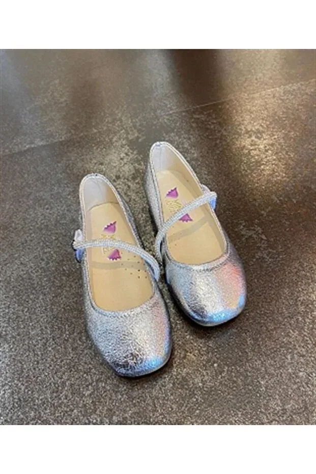 Детские балетки для девочек с принтом Moona Kids, Silver