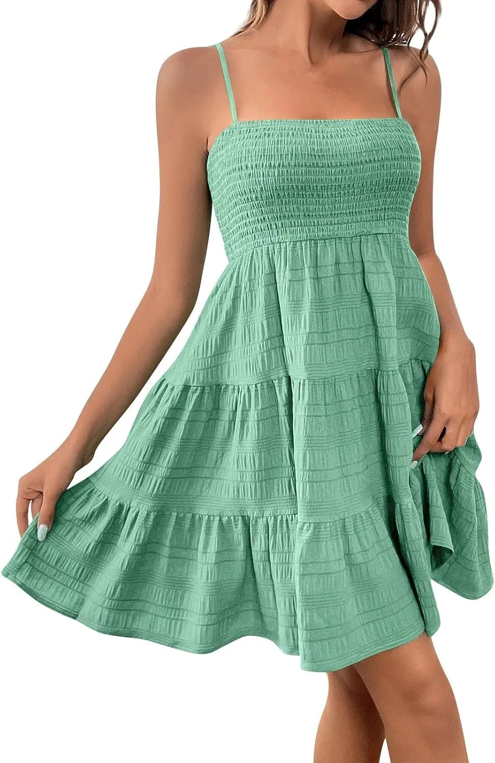 Женское мини-платье на тонких бретелях с запахом, Mint Green — фото 2