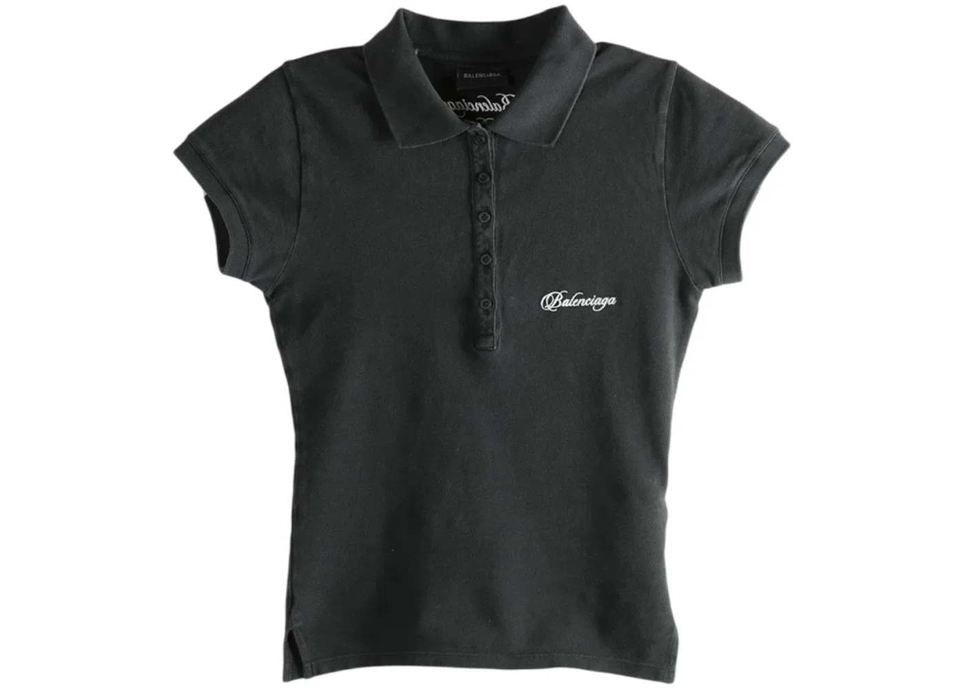 Женский укороченный поло-футболка с длинным рукавом Balenciaga, Washed Black