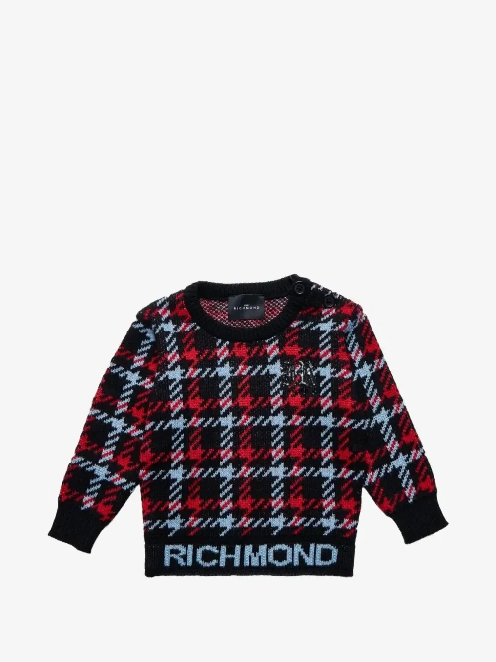 Свитер в ломаную клетку с логотипом John Richmond Junior, черный
