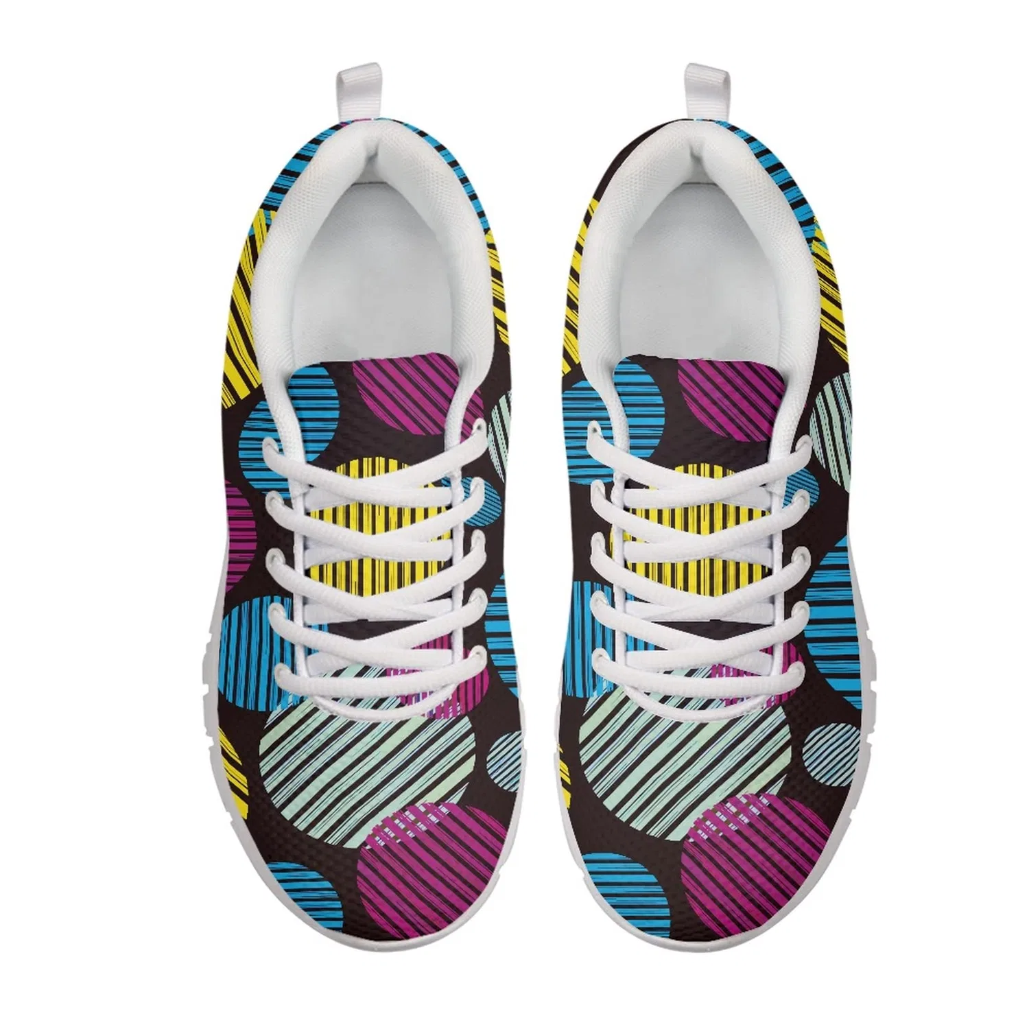 Детские кроссовки для девочек с принтом Running Shoes for Girls Girls Walking Trainers Paw Mushroom Sunflower Print Tie Dye Sports Shoes for Hiking Jogging Kuiaobaty, Colorful Circles — фото 3