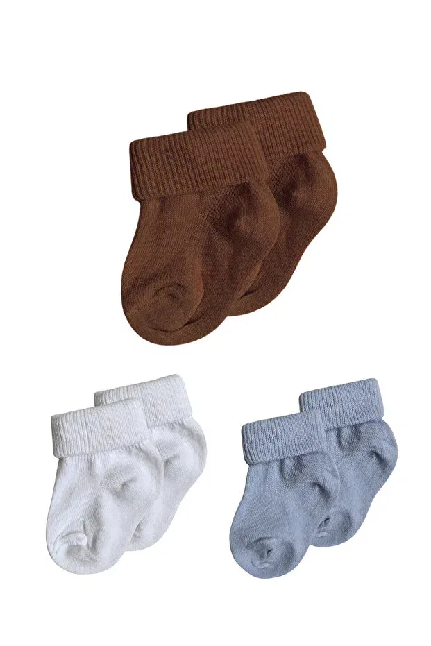 Детские носки для новорожденных хлопковые набор 3 шт Panfilia, Brown-White-Blue