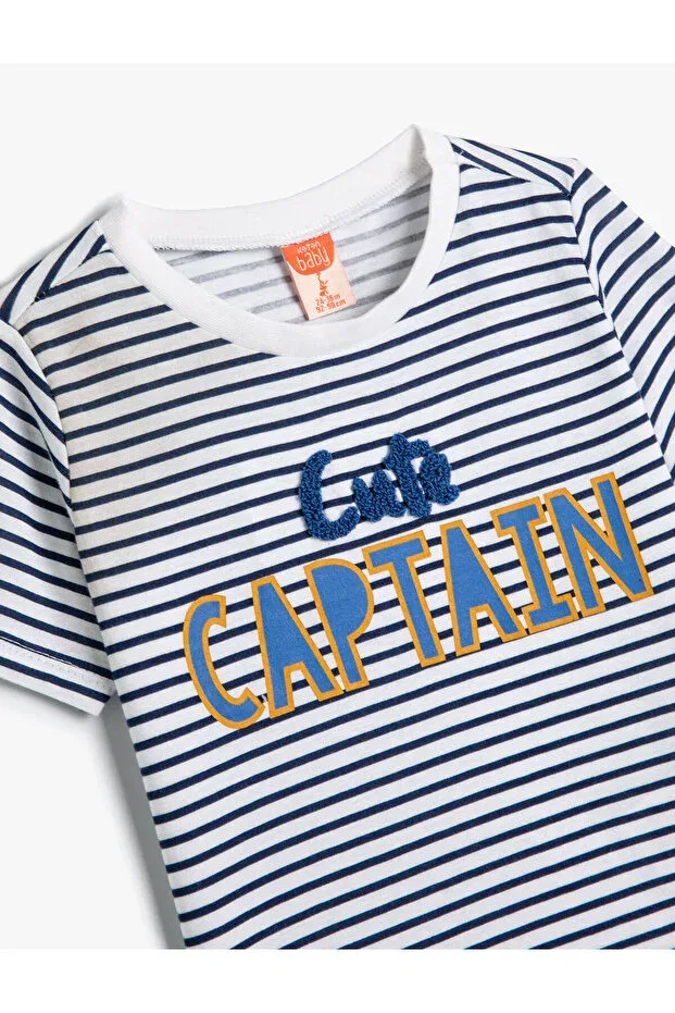 Детская футболка с коротким рукавом Striped t-shirt short sleeve crew neck appliqued cotton Koton, 7S2 — фото 3