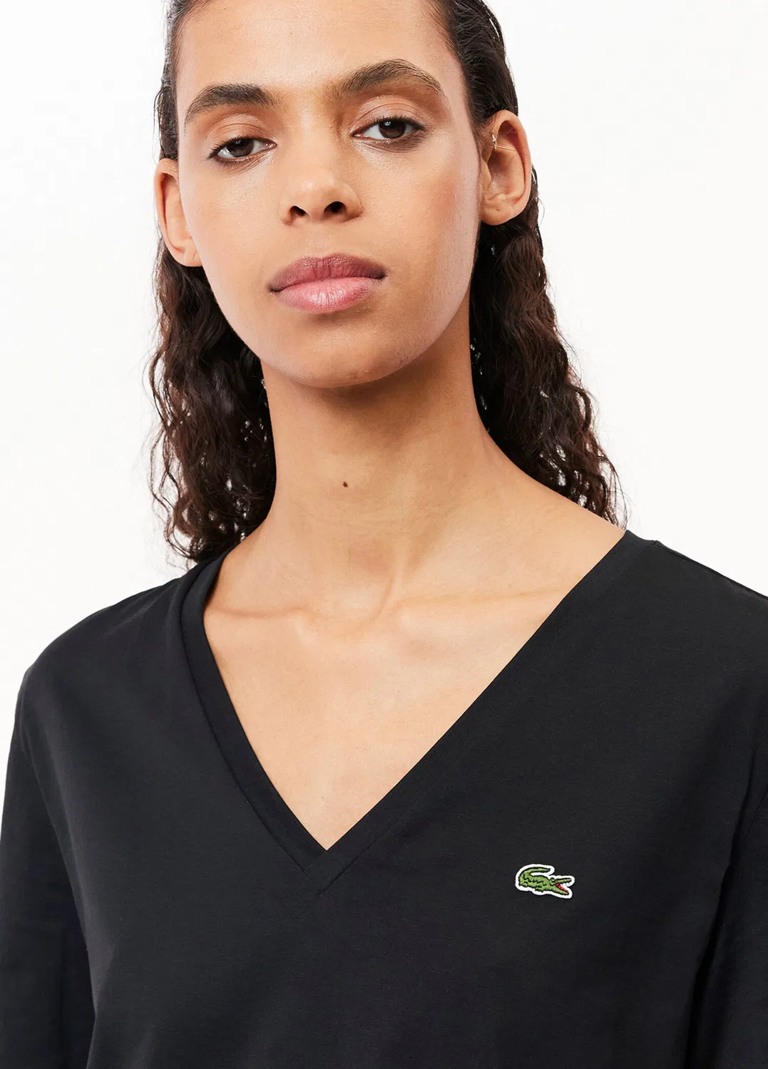 Футболка Lacoste V-образный вырез Relaxed Fit, черная — фото 2