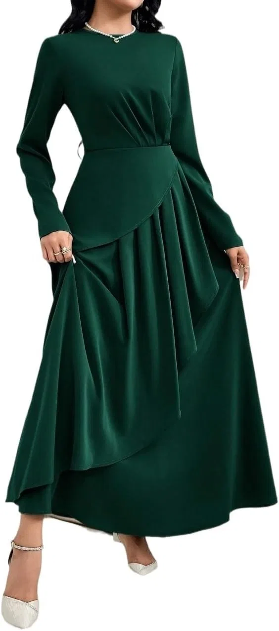Женское A-силуэта макси платье с длинным рукавом, Dark Green