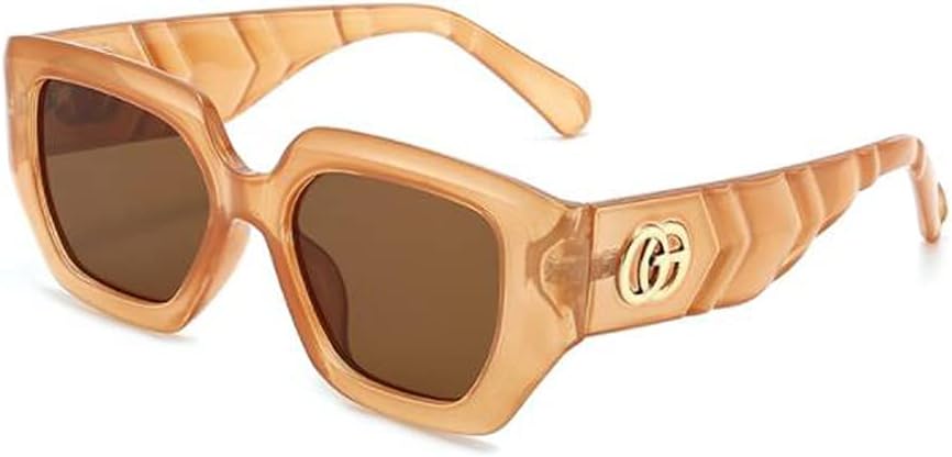 

Квадратные угловатые солнцезащитные очки с металлическими шарнирами для мужчин и женщин, модные солнцезащитные очки с защитой от УФ-излучения Angelastore, Transparent Tea Frame Tea Flakes