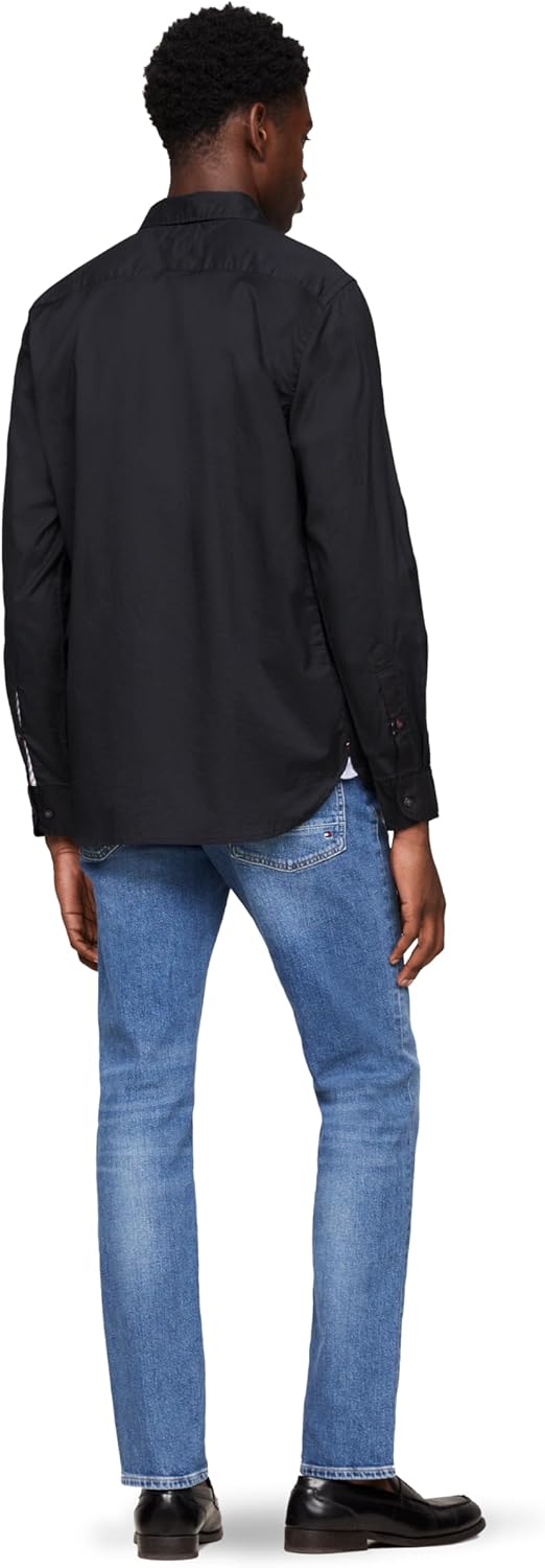 Мужские рубашки Tommy Hilfiger Poplin с длинным рукавом, классического кроя, застегивающиеся на пуговицы, также доступны в размерах для больших и высоких размеров., Black — фото 4