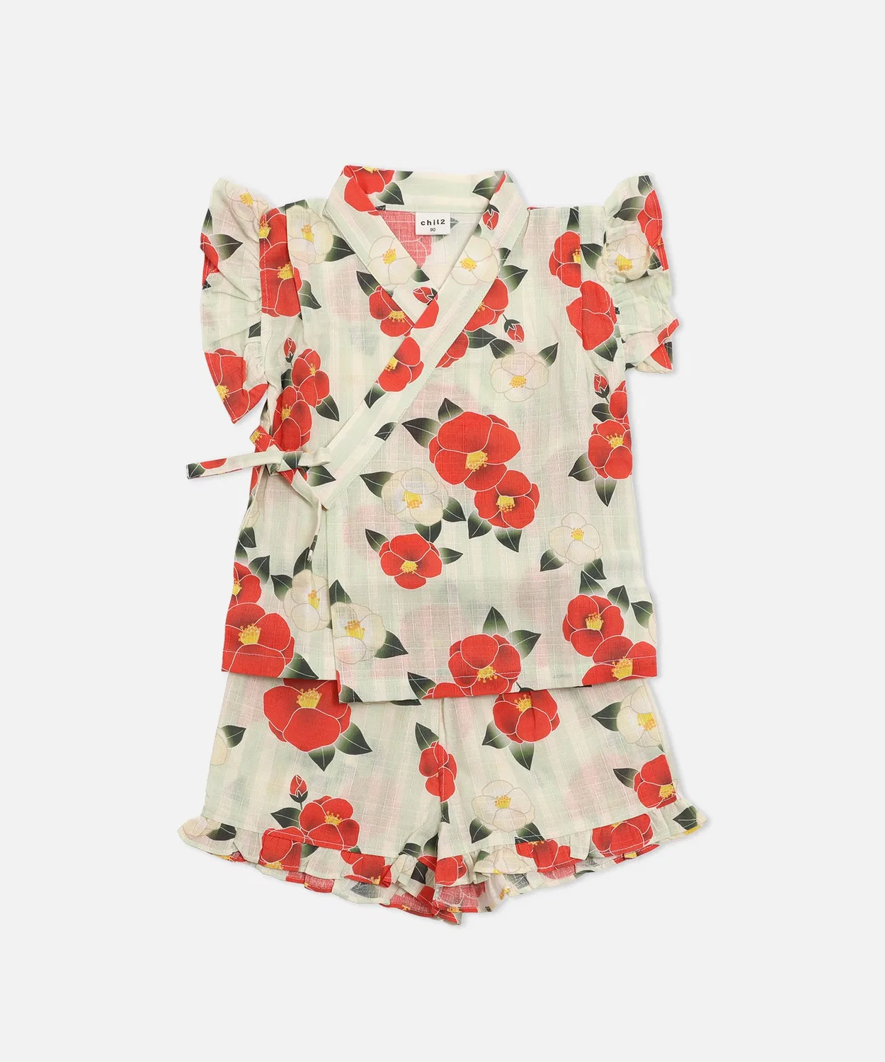Детский костюм джинбэй с рюшами, 100% хлопок, набор верх+низ, цвет C — фото 2