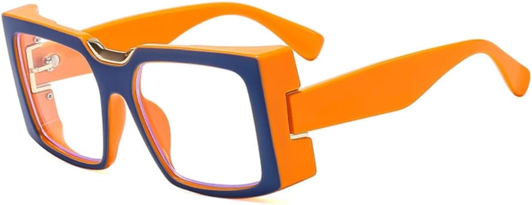 

Модные панк-солнцезащитные очки в большой квадратной оправе для женщин, хип-хоп, для мужчин, для активного отдыха, защита от УФ-излучения UV400 TVTBBVV, Blue Orange Clear