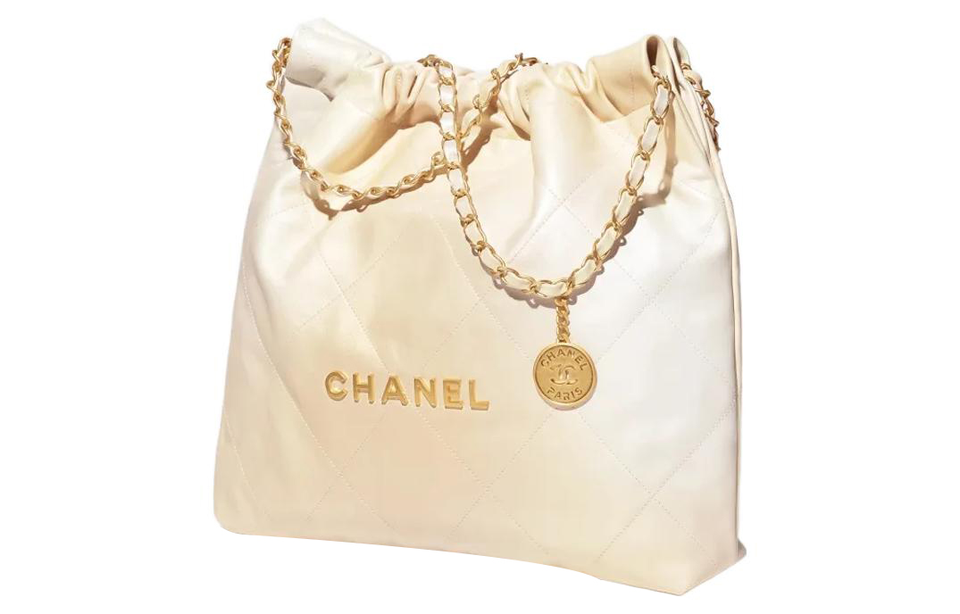 CHANEL Сумка-ведро из телячьей кожи через плечо на пояс среднего размера женская с жемчужным и белым градиентом — фото 2