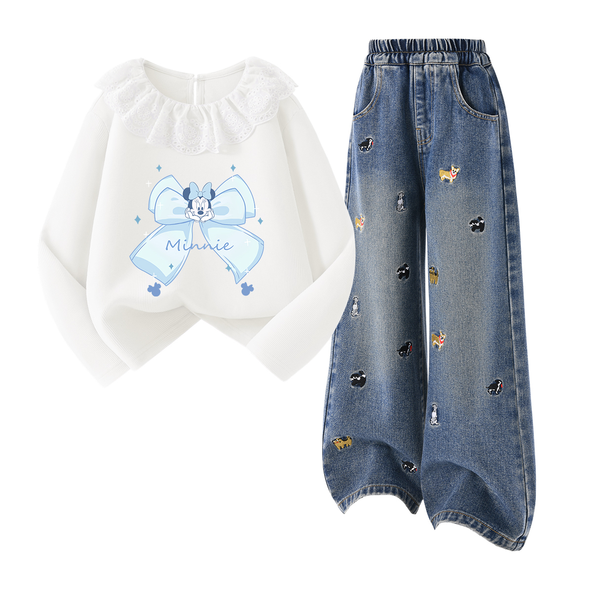 Детская повседневная спортивная одежда Disney, Di F Small Flower K Baby Pink+Solid Color Denim Blue — фото 3