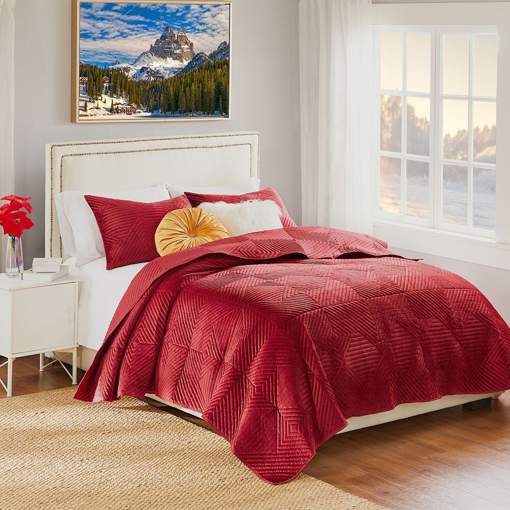 

Комплект бархатных одеял Greenland Home Fashions Riviera с накладками, красный