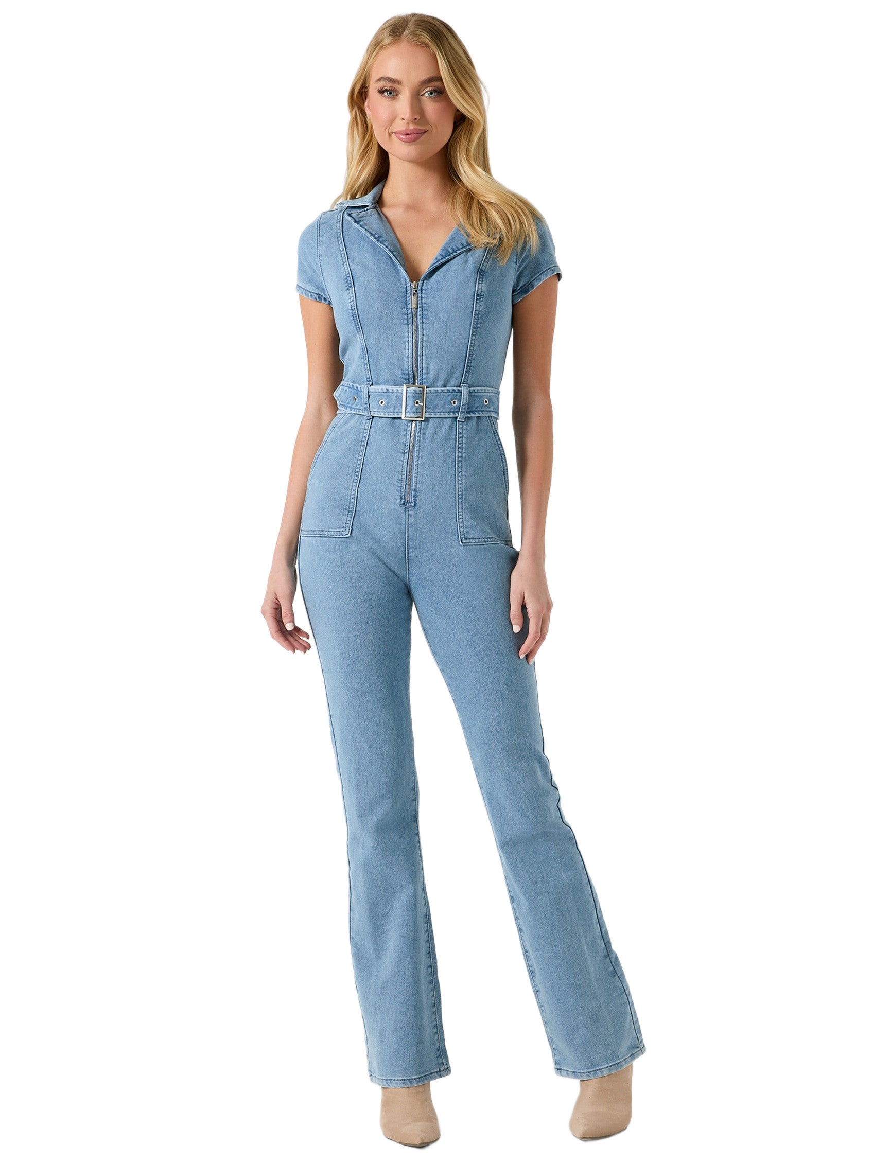 

Комбинезон Никита из расклешенной джинсовой ткани Guess Factory, светлый оттенок