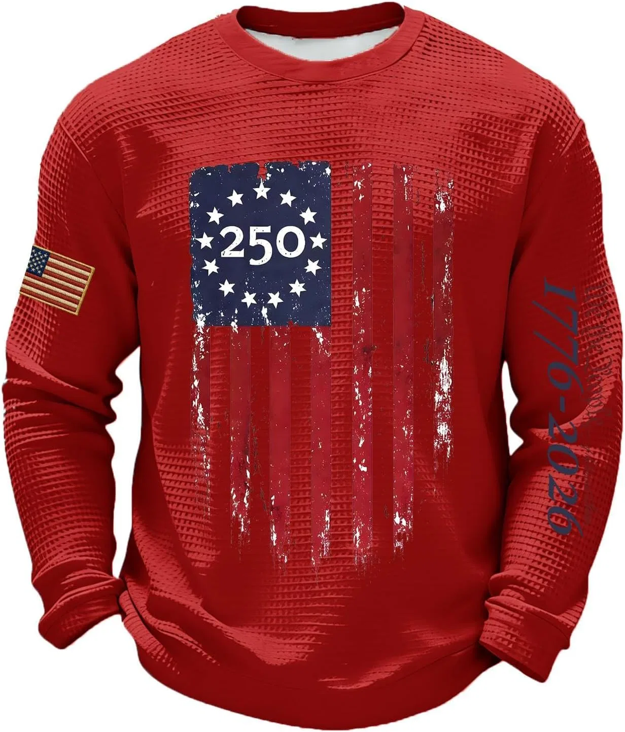 Мужская футболка с длинным рукавом, вафельная вязка, патриотическая, American Flag, цвет 1-red