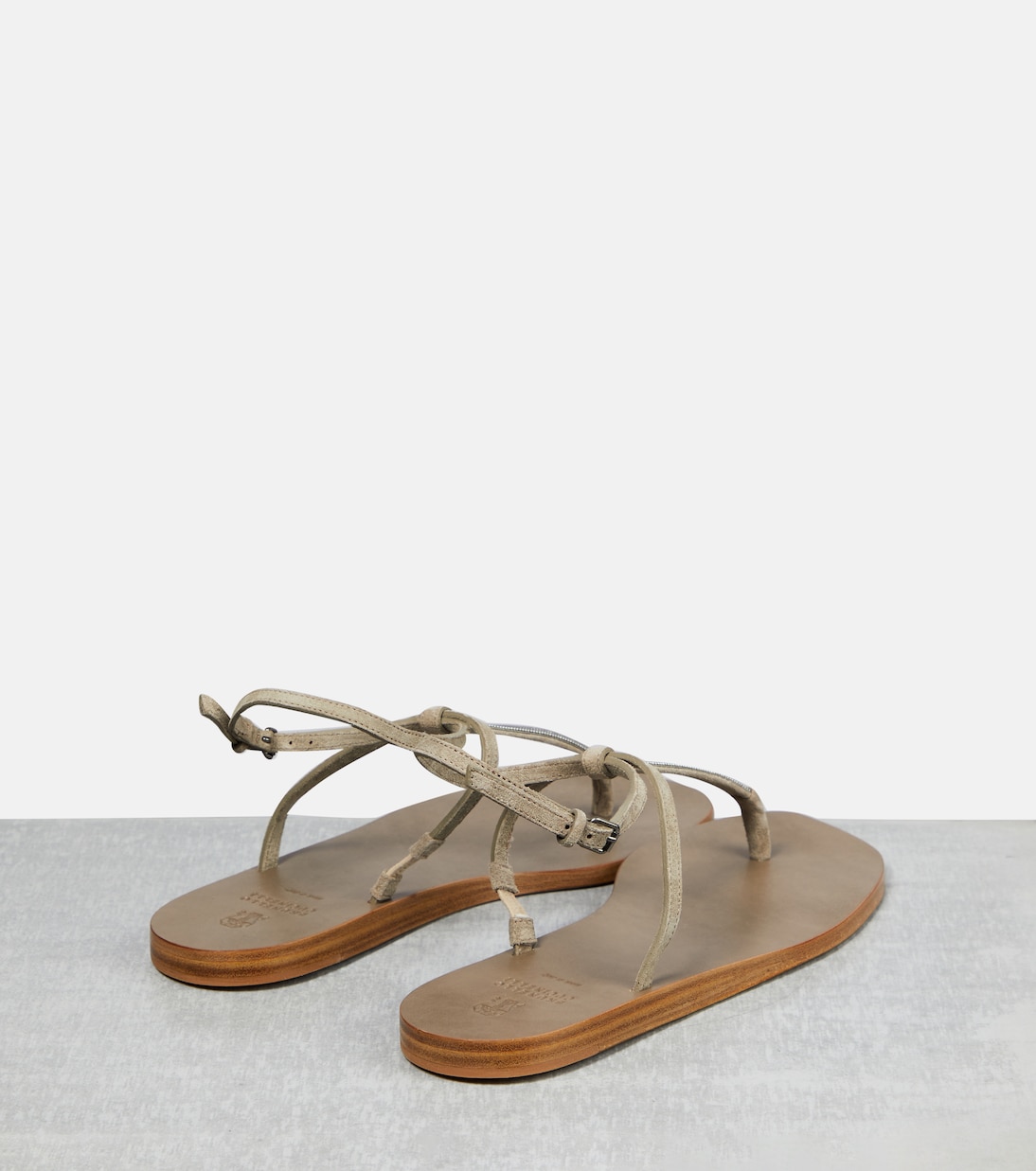 Босоножки-шлепки из замши с декором Brunello Cucinelli, Darg Beige — фото 3