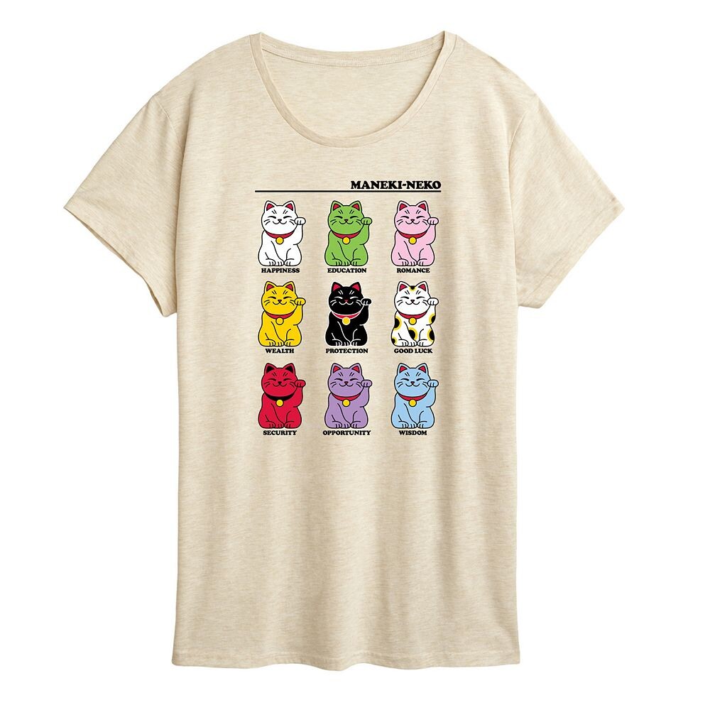 

Женская футболка с рисунком Lucky Cat Grid Licensed Character, бежевый