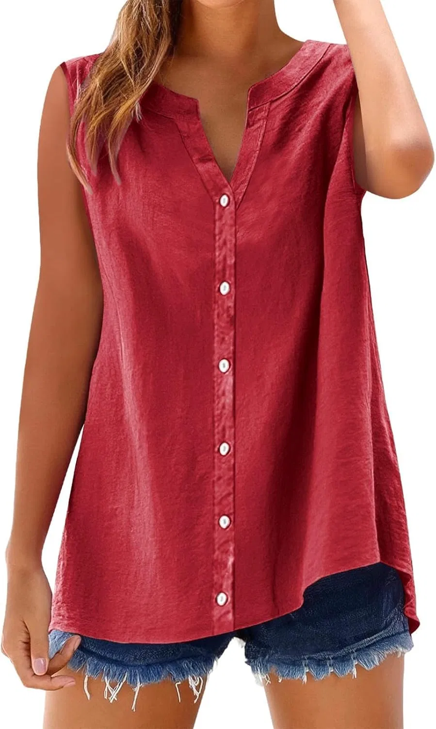 Женский топ на бретелях свободного кроя, Linen, Red