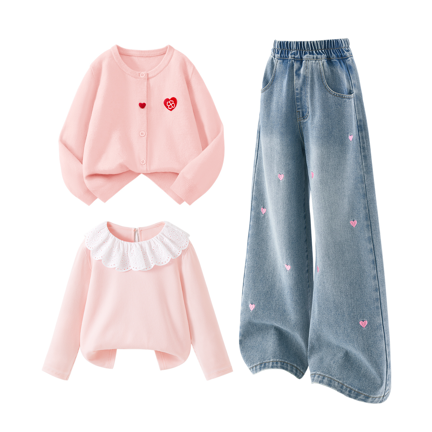 Детская повседневная спортивная одежда Disney, Solid Color Red+Solid Color Sea Salt Blue+Solid Color Gardenia White — фото 2