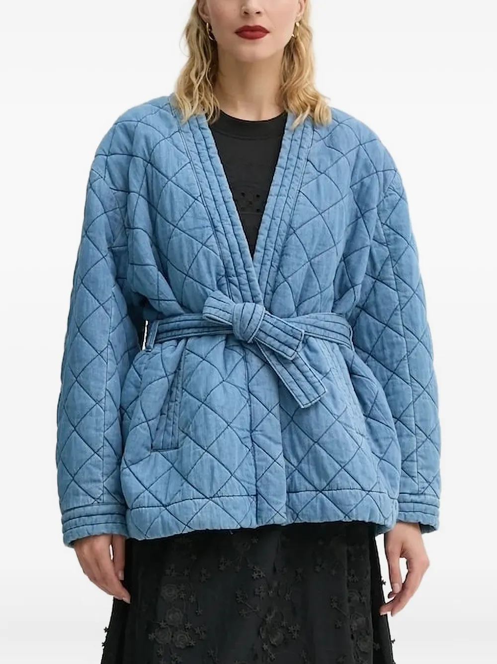 

Стеганая джинсовая куртка с поясом Munthe, синий