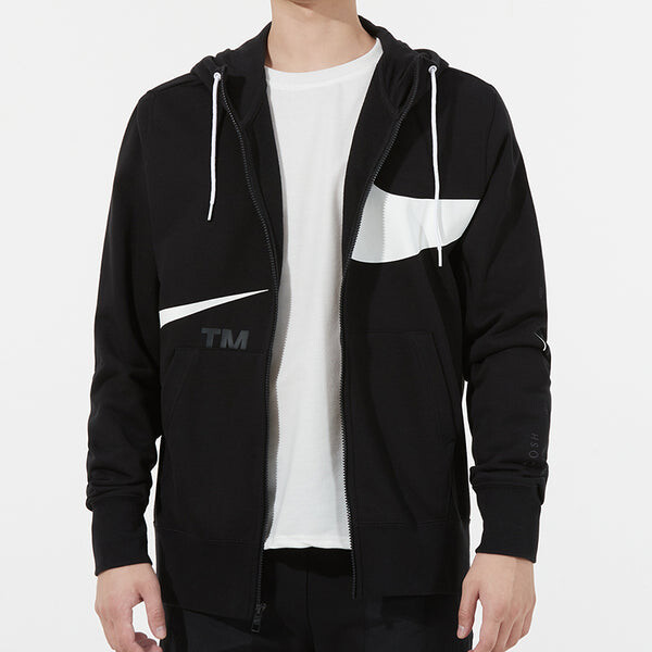 Куртка Men's Nike Large Logo Printing Loose Hooded Jacket Autumn Black, черный — фото 3