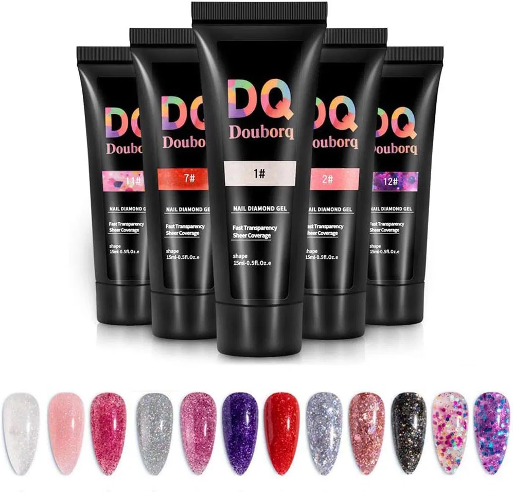 Гель для наращивания ногтей Anself Builder Poly Nail Gel Glitter Ikasus, Fine Glitter Rose Red — фото 3