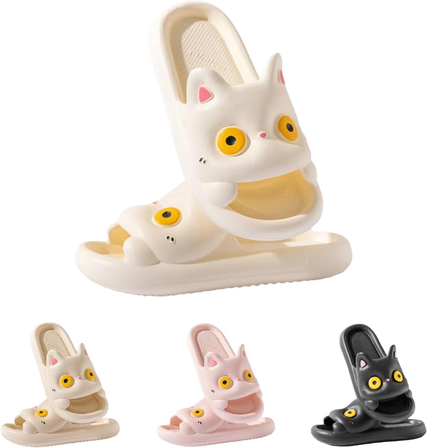 

Тапочки с котиком, мягкая подошва как облако, для ванной комнаты, для улицы и дома, милые кошачьи шлепанцы, кавайный преппи-стиль для женщин, девушек и мужчин Longsilver, белый