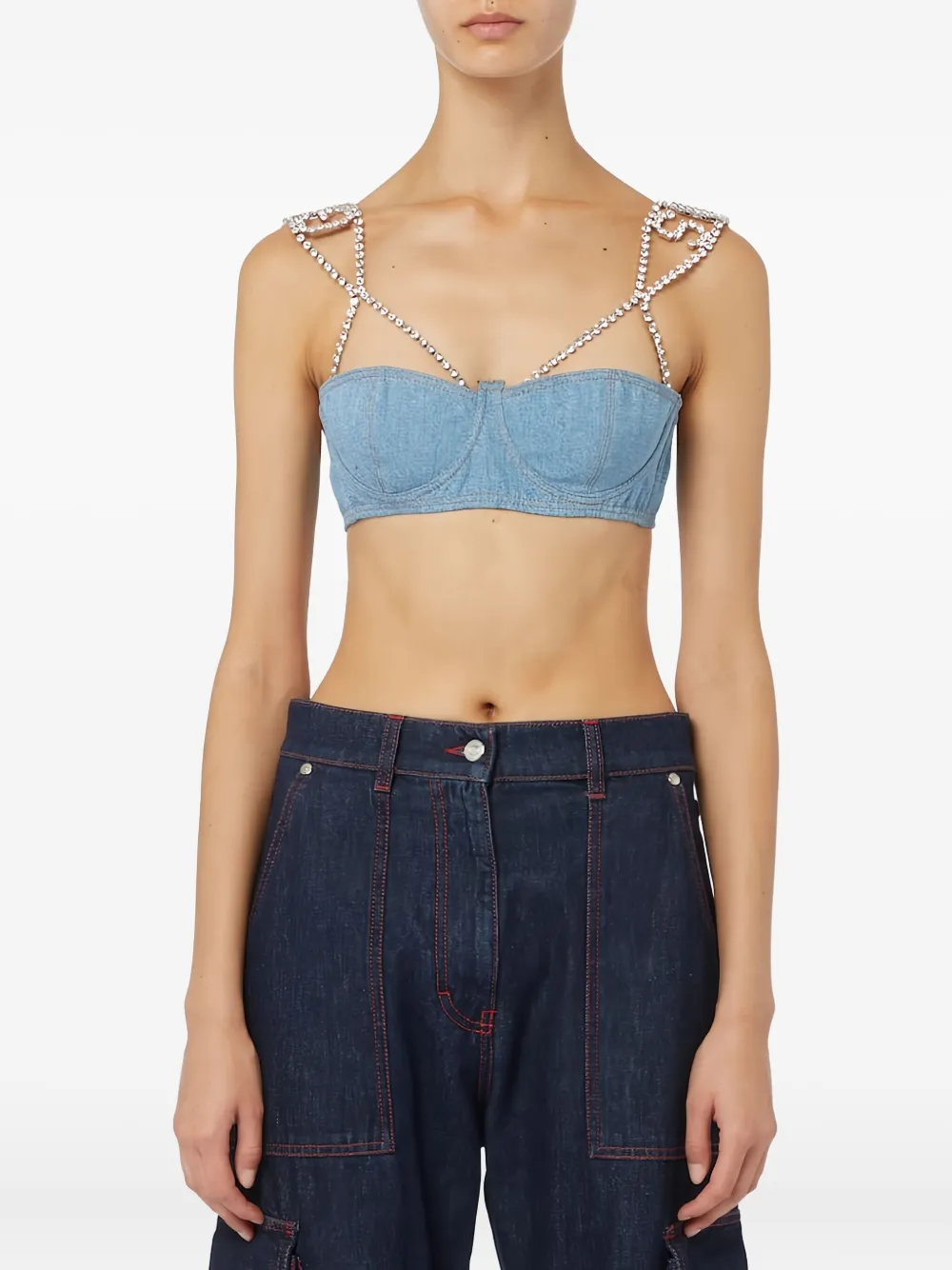 

Джинсовый топ с блестками GCDS, синий