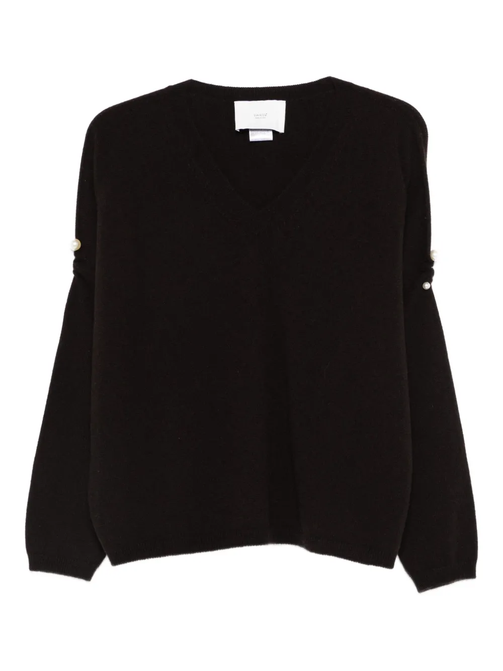 

Свитер с V-образным вырезом, украшенный жемчугом Vanisè, коричневый