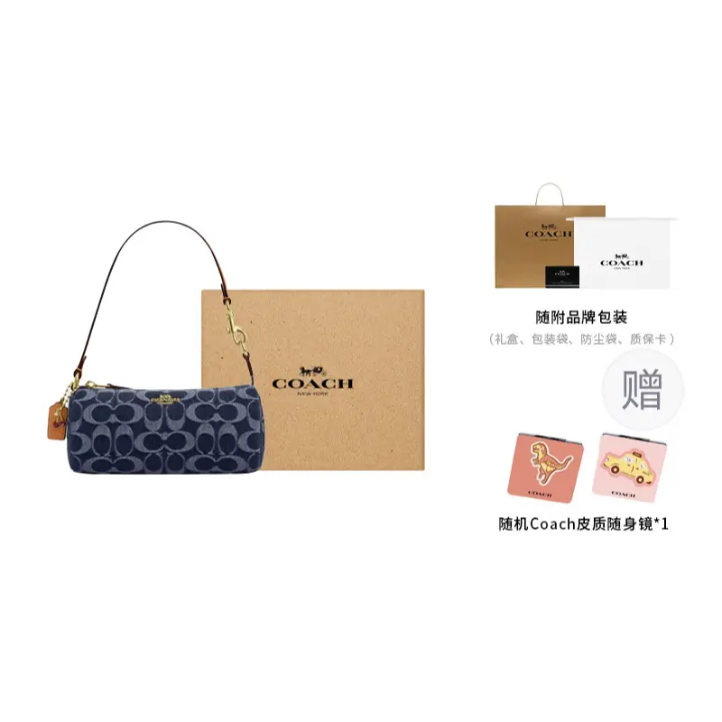 

COACH Нолита тканевый цилиндр сумка через плечо маленький размер женская джинсовая синяя с натуральными акцентами