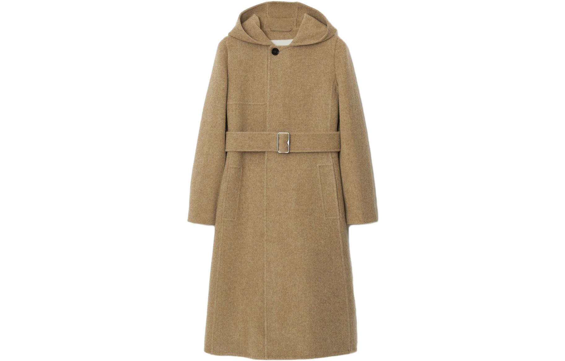 

Burberry Длинное пальто с капюшоном и поясом, Mud Sand