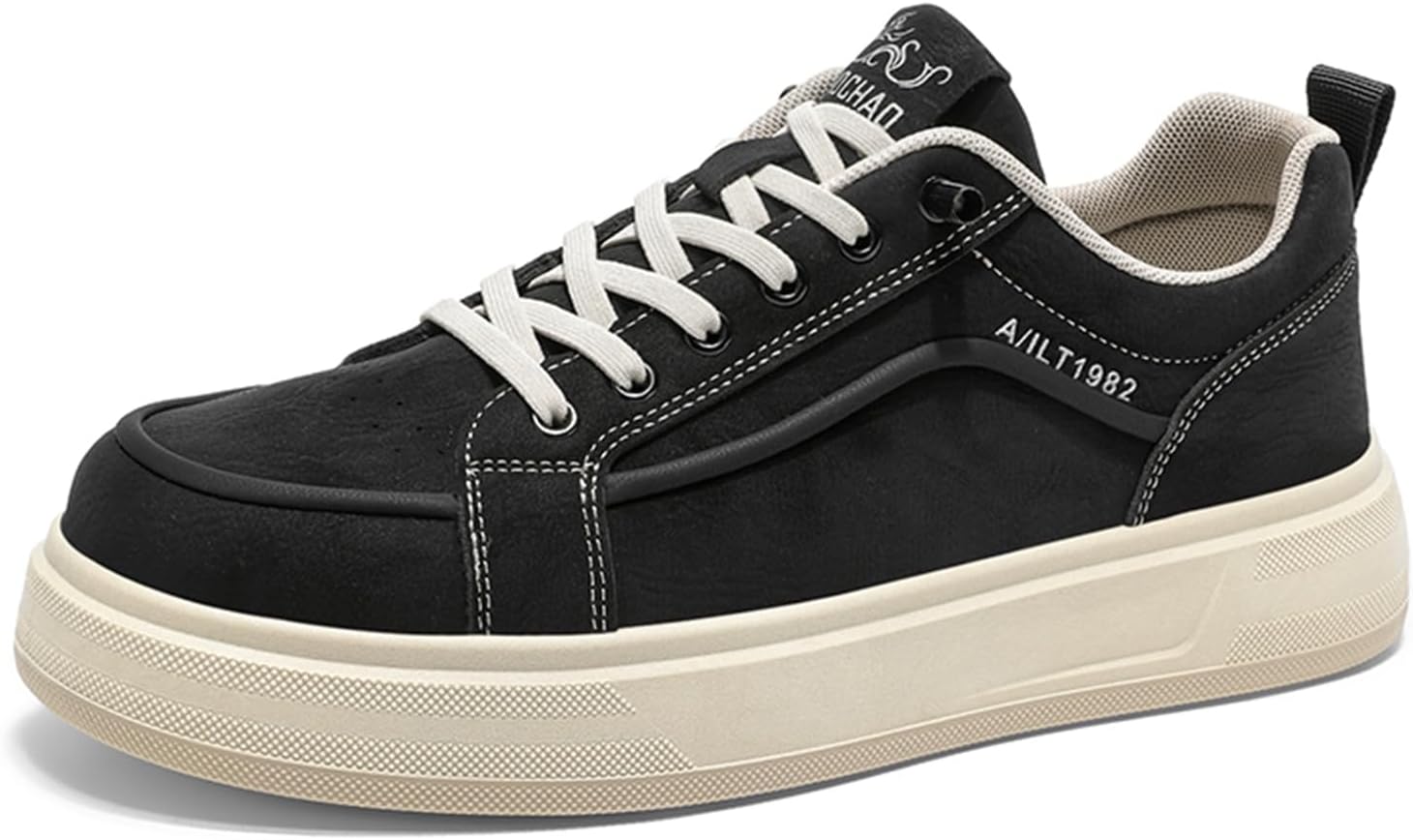 

Мужские модные кожаные кроссовки на шнуровке, легкие, мягкие, с закругленным носком, удобные, на платформе, спортивные, для прогулок, уличного стиля, повседневной езды, скейтбординга Houdbdol, черный