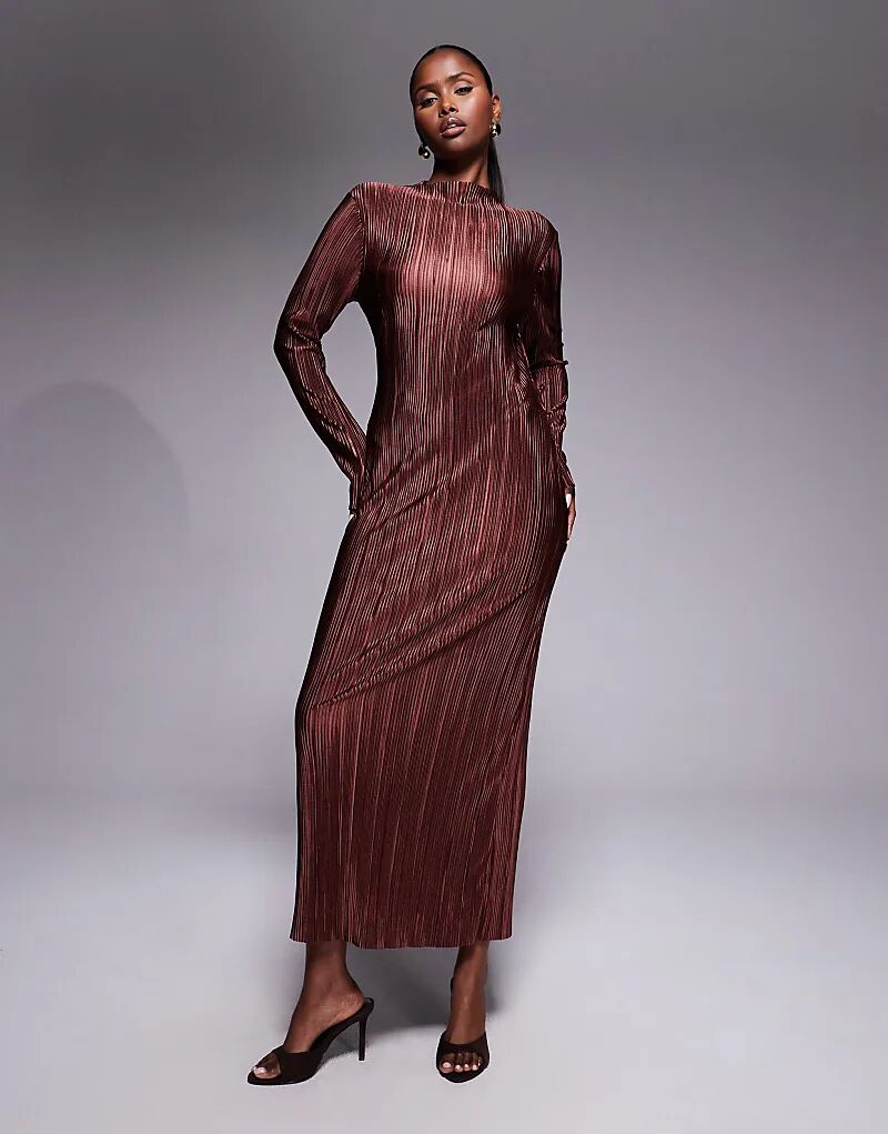 

Платье ASOS DESIGN с длинными рукавами и завязкой на спине, плиссированное, шоколадного цвета