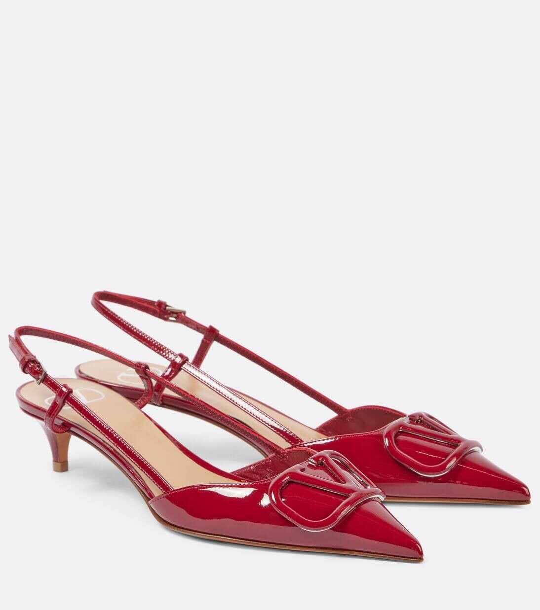 Туфли-лодочки VLogo Signature из лакированной кожи с ремешком на пятке Valentino Garavani, цвет deep scarlett