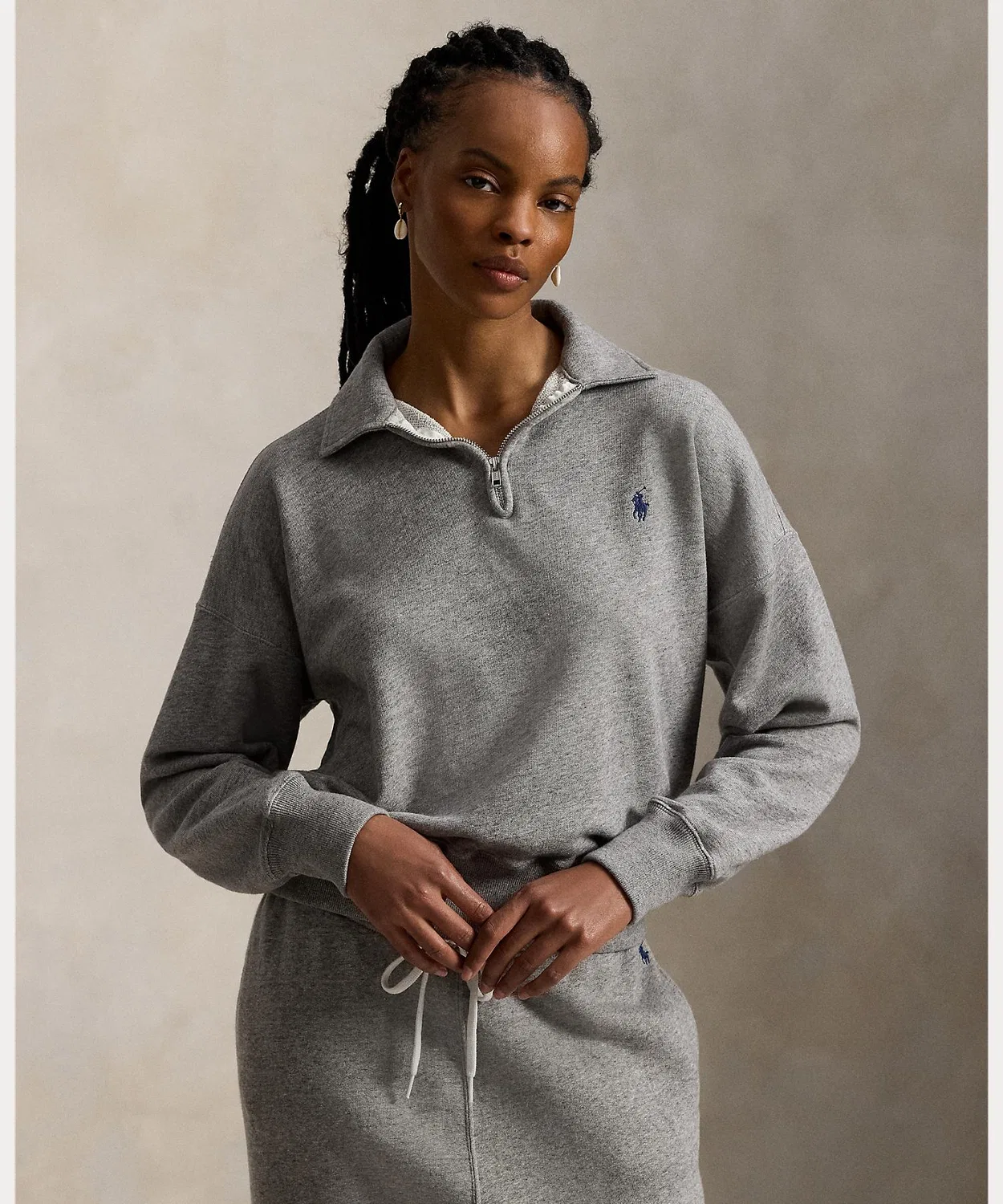 Флисовая куртка с четверть-застежкой Polo Ralph Lauren, хлопок-полиэстер, серый