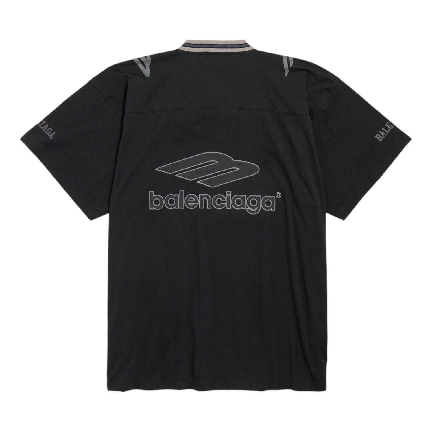 Футболка Balenciaga 3B Football с V-образным вырезом, оверсайз, черная — фото 2